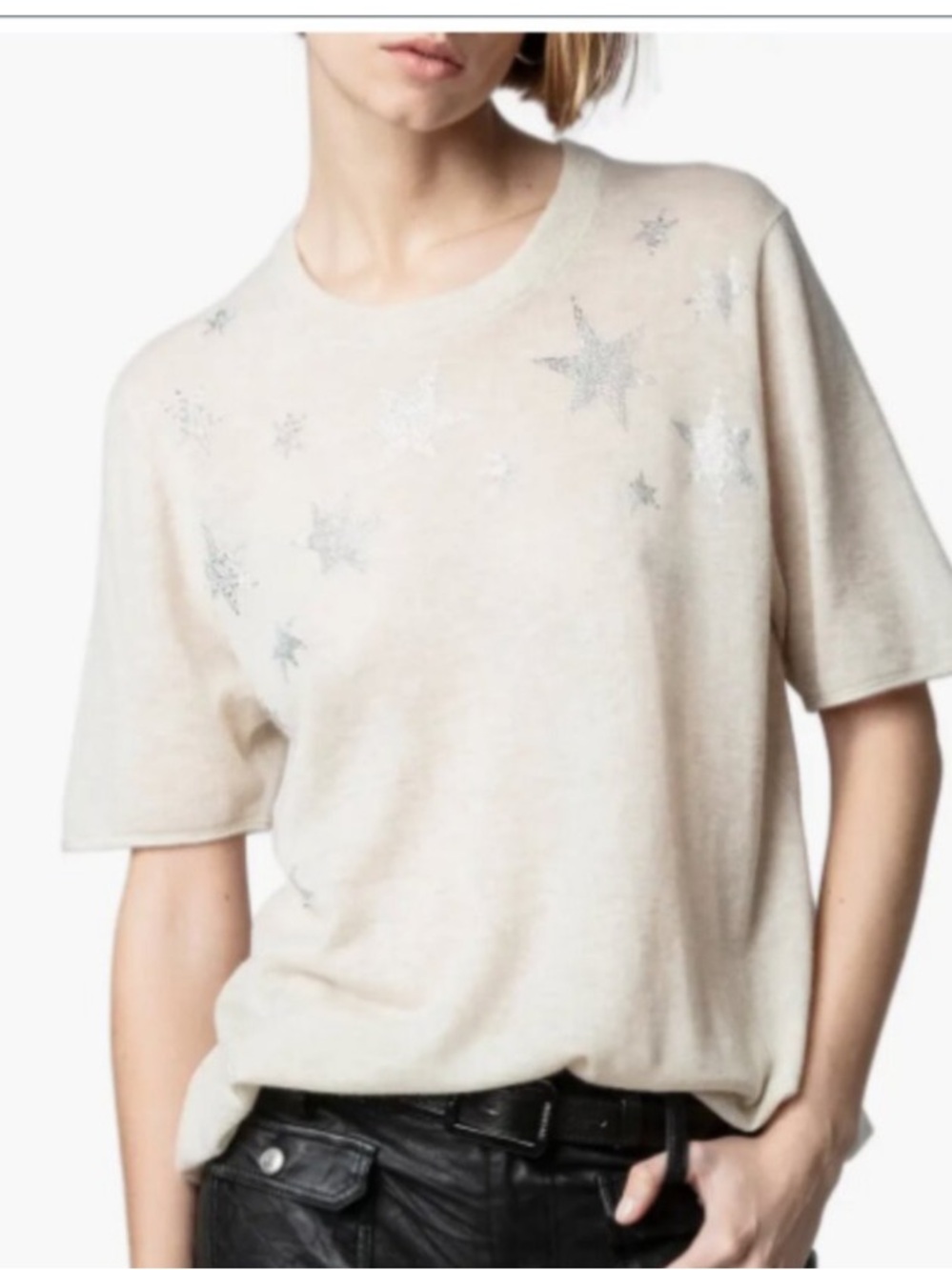 Zadig and Voltaire Short Sleeve star cashmere sweater L